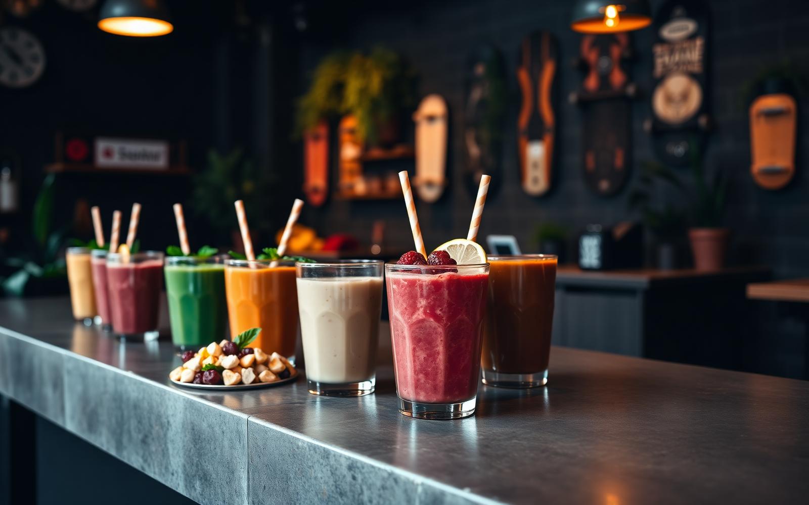 Zona chill con smoothies y bebidas saludables